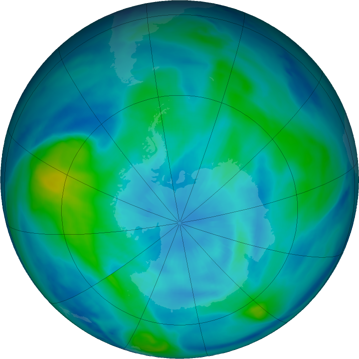Antarctic ozone map for 25 March 2019